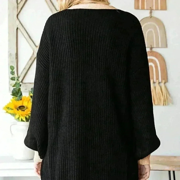 Black Casual Womens Contrast Trim Drop Shoulder Open Front Cardigan - Picture 2 of 5